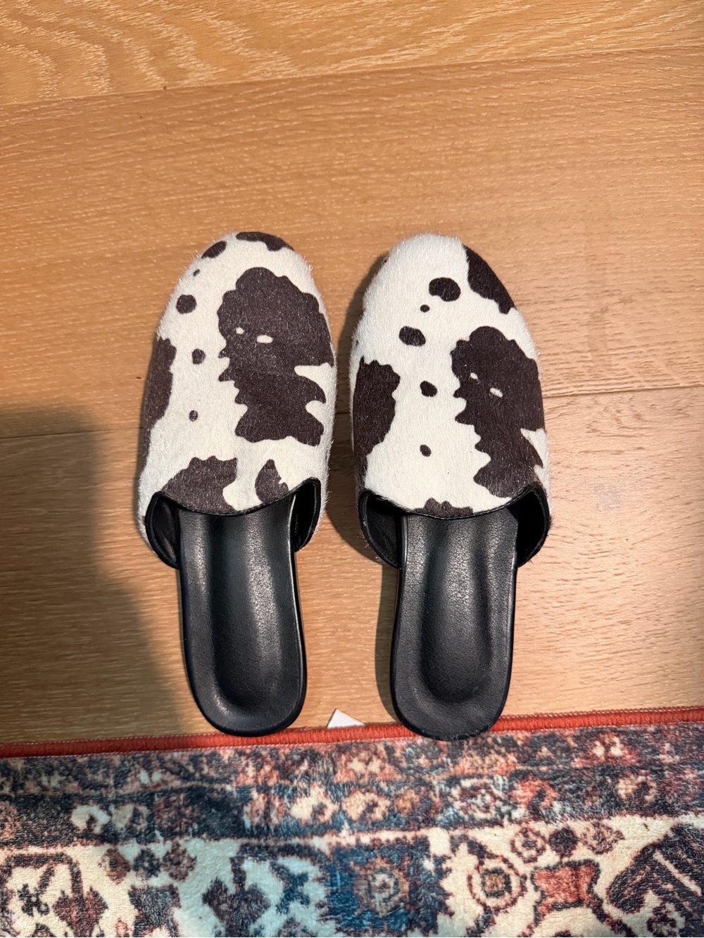 Cow Print Slip-On Mules - Black & White